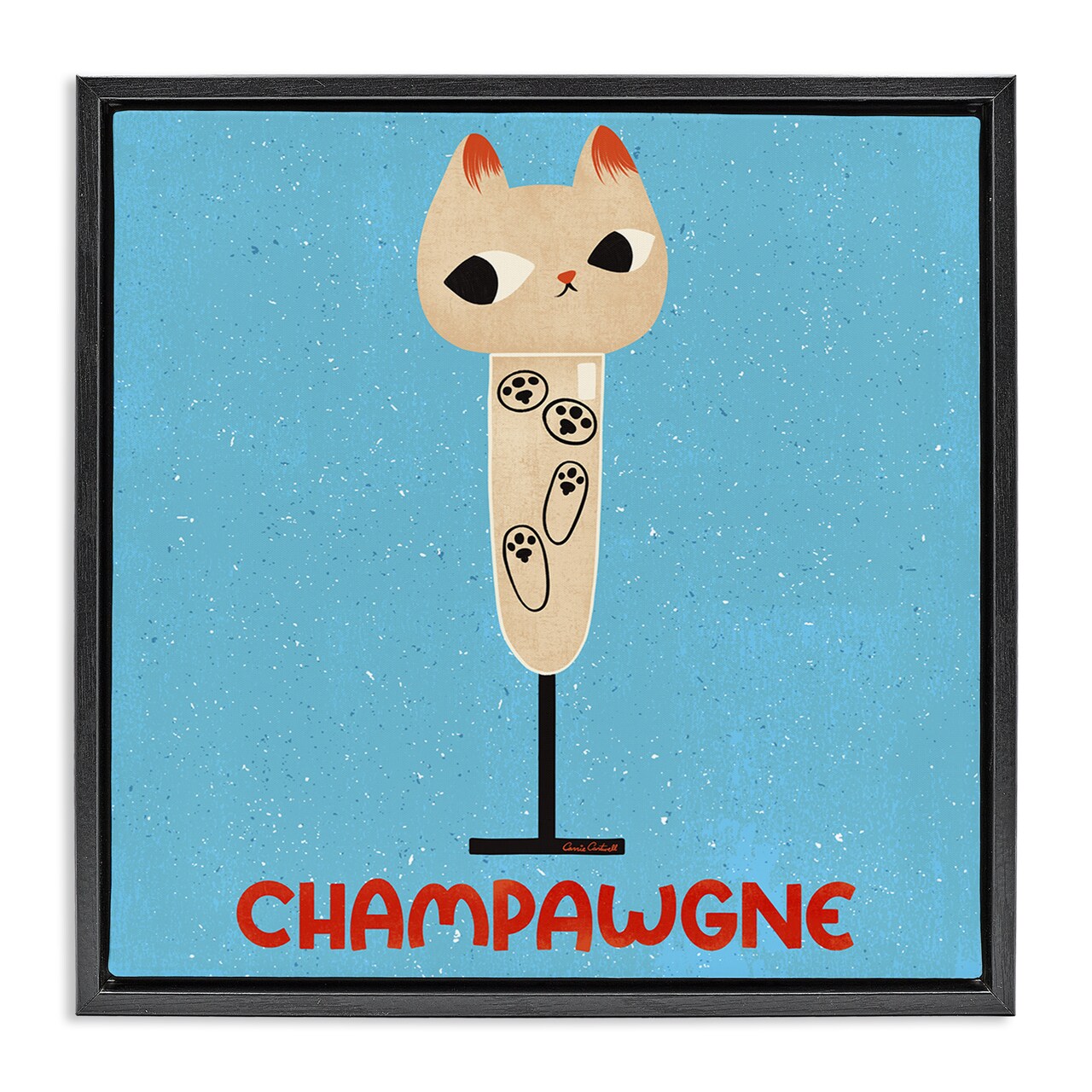 Stupell Industries Champawgne Feline Wine Floating Frame Design by Carrie Cantwell